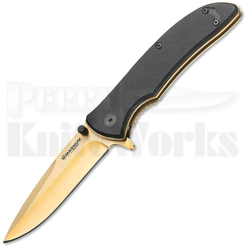 Boker Magnum Black Gold Linerlock Flipper Knife (Matte Gold)