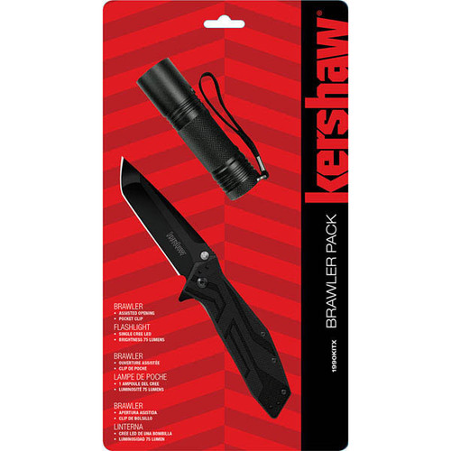 Kershaw Brawler Assist Open Knife & Flashlight Set (Black)