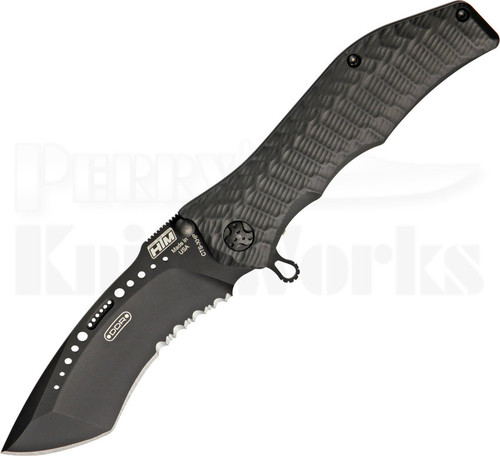 HTM Gun Hammer Sharkskin Gray Linerlock Knife (Black Serr.)