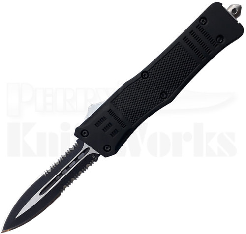 Cutting Edge Heretic Black D/A OTF Knife Spear Point l Two-Tone Serrated