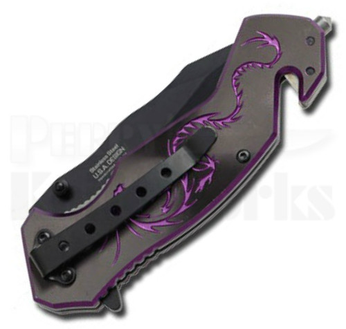 Tac-Force Dragon Strike Rescue Purple Spring Assisted Knife (3.0" Black)