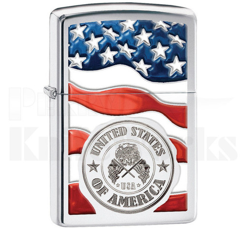 Zippo American Flag Stamp on Flag Polished Chrome 11983