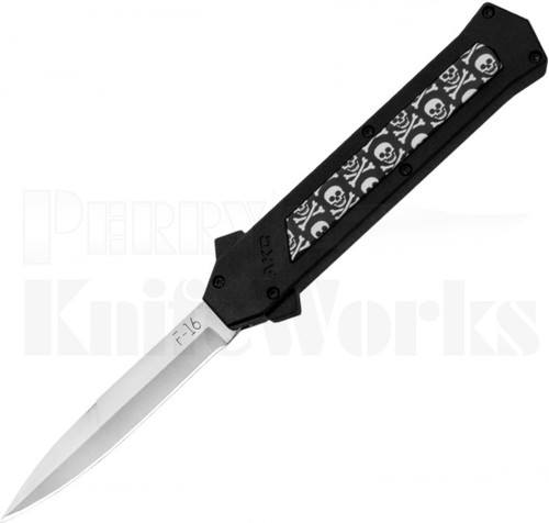 AKC F-16 Bayonet OTF Automatic Knife Skulls Overlay