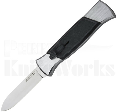 AKC 777 Black Finger Automatic Knife Brushed l Satin Flat Blade