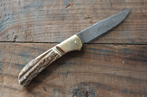 Richard Wright Custom Slip Joint Knife Stag Damascus l For Sale