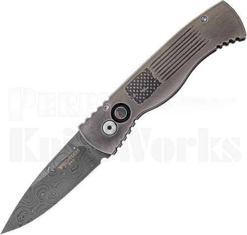 Protech TR-2 Steel Custom USA Flag Automatic Knife Damascus Blade