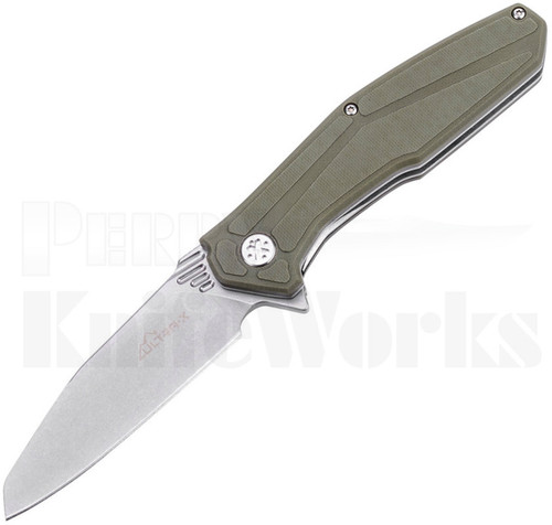 Ultra-X Omen Liner Lock Flipper Knife Green G-10 l Stonewash Blade