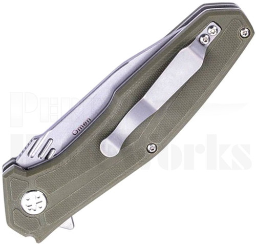 Ultra-X Omen Liner Lock Flipper Knife Green G-10 l Stonewash Blade l For Sale