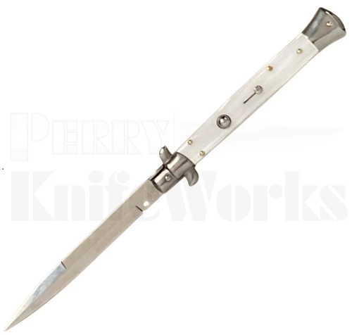 Frank B. 11" White Pearlex Stiletto Automatic Knife l Bayonet Blade l For Sale