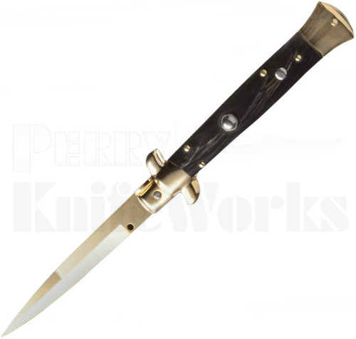Frank B. 9" Dark Horn Stiletto Bayonet Automatic Knife Gold Plated