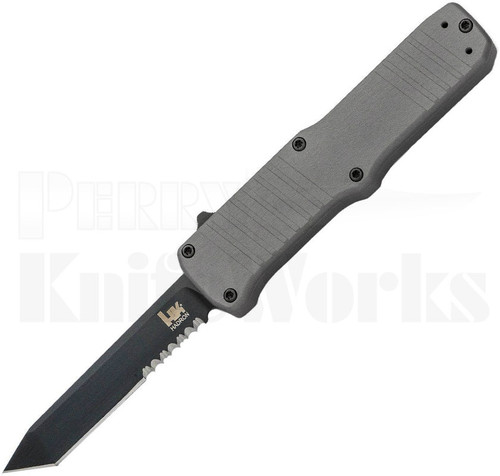 HK Hadron OTF Tanto Automatic Knife Gray l Black Serrated 54002