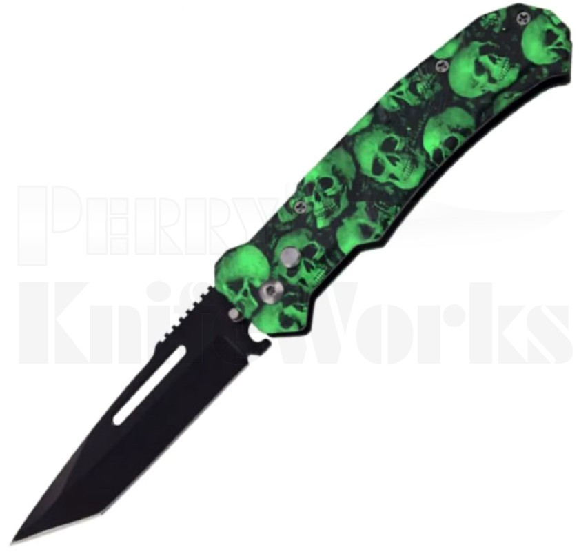 Delta Force Green Skulls Heavy Duty Tanto Automatic Knife