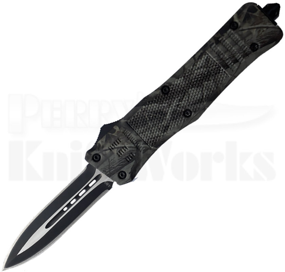 Cutting Edge Heretic Wood Camo D/A OTF Knife Spear Point l TwoTone