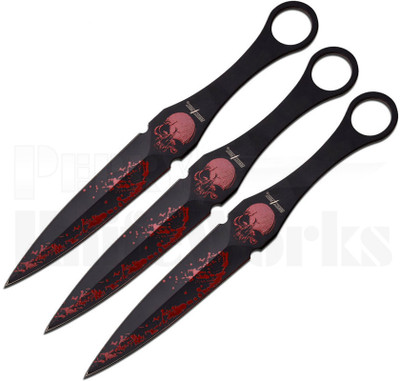 6 NEW! BLACK Skulls THROWING KNIVES Throw Knife WARTECH Gothic Blade Set  of 3