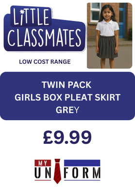 Little Classmates Box Pleat Skirt - GREY TWIN PACK