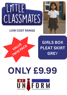 Little Classmates Box Pleat Skirt - GREY TWIN PACK