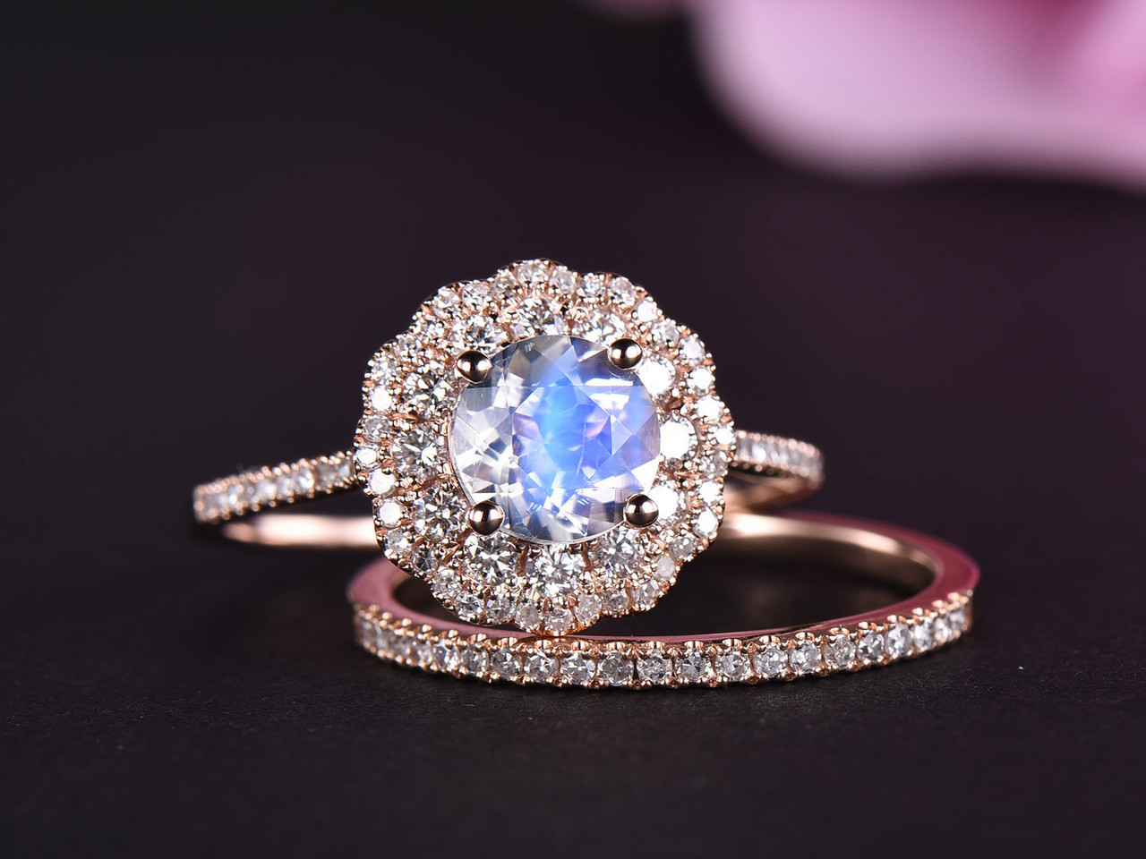 moonstone engagement ring set