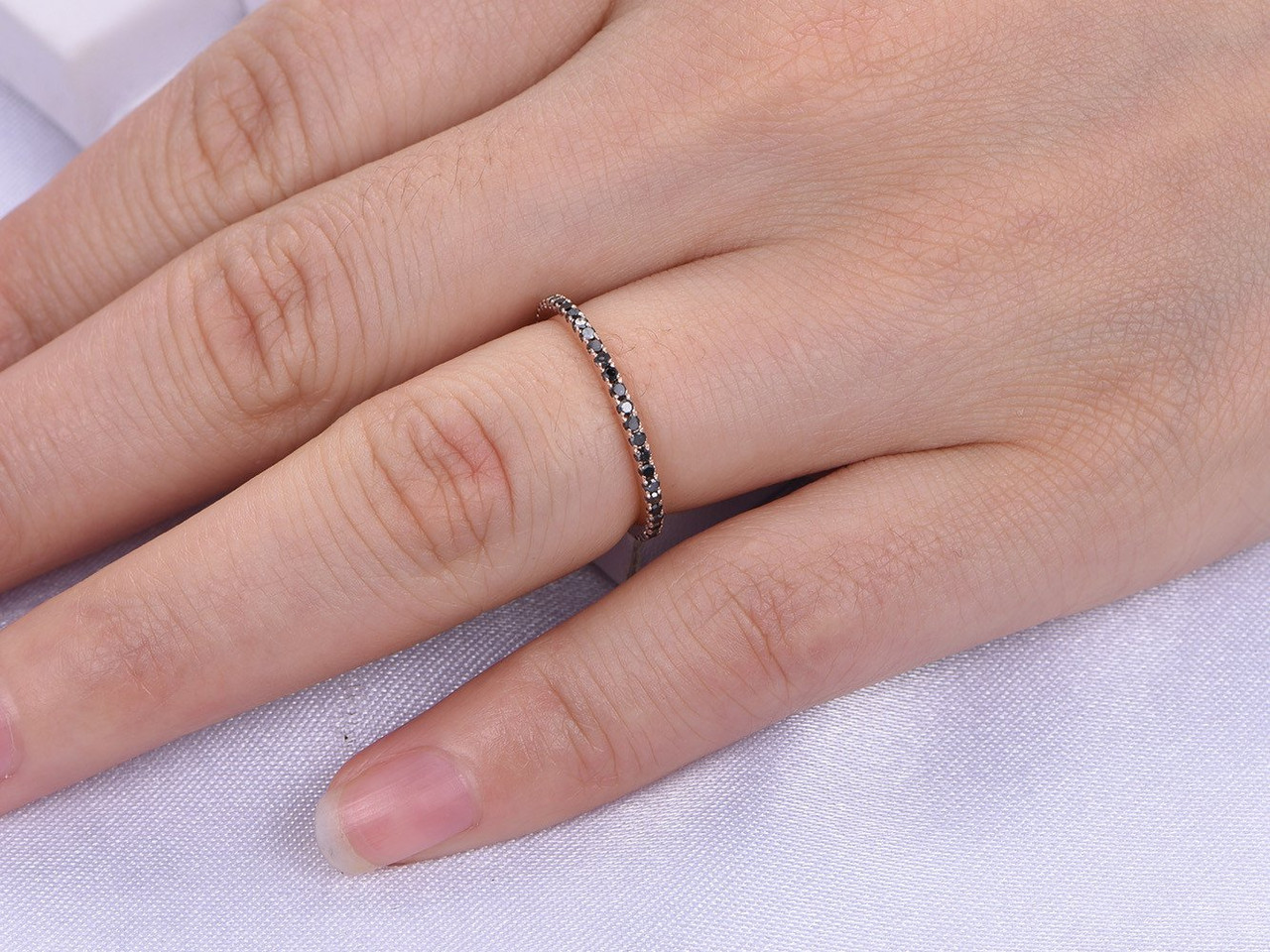 thin black diamond band