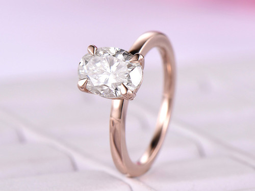 Oval Moissanite Engagement Ring 14K Rose Gold 6x8mm