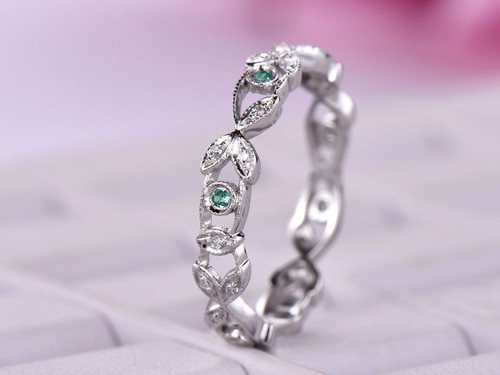 Eternity Vine Ring Alexandrite Diamond Wedding Band 14K White Gold