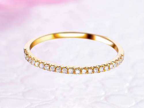 French V Pave Diamond Wedding Band Half Eternity Anniversary Ring 14K Yellow Gold