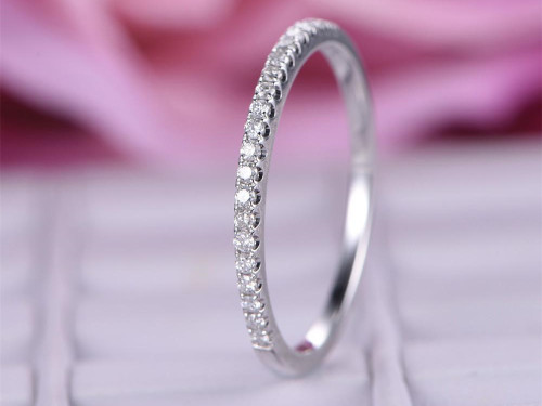 Diamond Wedding Band Half Eternity Anniversary Ring 14K White Gold