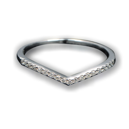 French Pave Diamond Chevron Wedding Band Half Eternity Anniversary Ring 14K White Gold