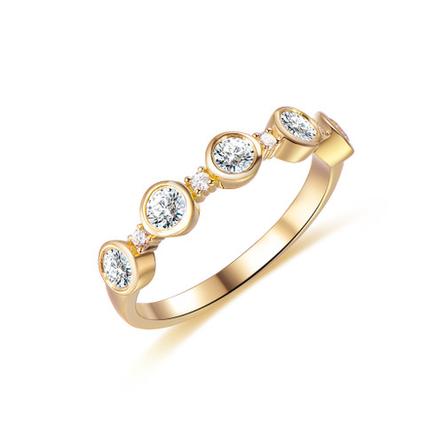 Moissanite Wedding Band Half Eternity Anniversary Ring 14K Yellow Gold,3mm, 1.5mm