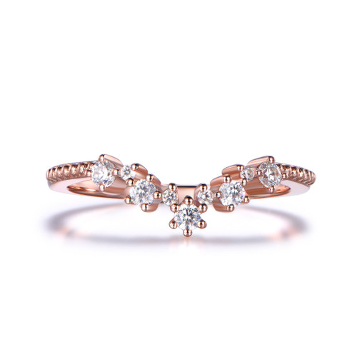 Tiara Curve Diamond Wedding Band, Stacking Band Milgrain 14K Rose Gold