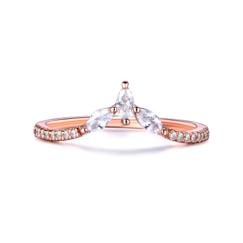 Tiara Marquise Full cut Diamond Wedding Ring, Unique Diamond Wedding Band 14K Rose Gold