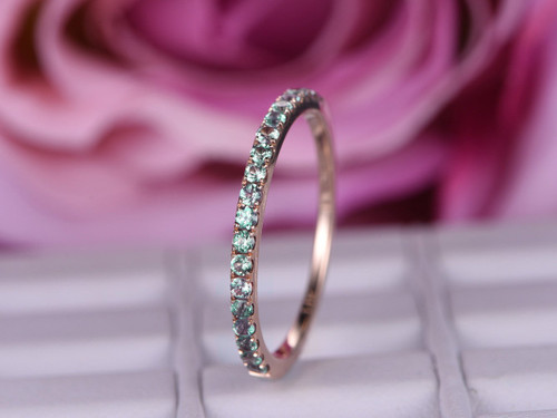 Alexandrite Wedding Band Half Eternity Anniversary Ring 14K Rose Gold