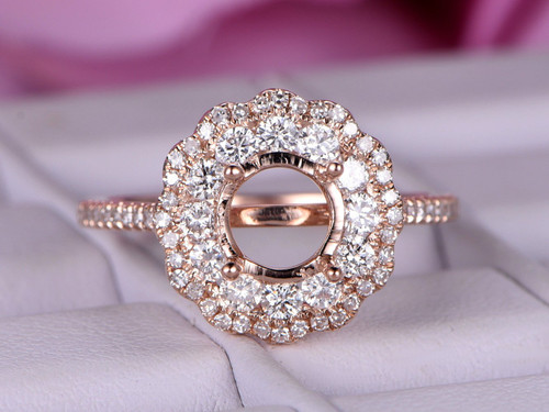 Round 6.5mm Diamond Engagement Semi Mount Ring 14K Rose Gold Setting