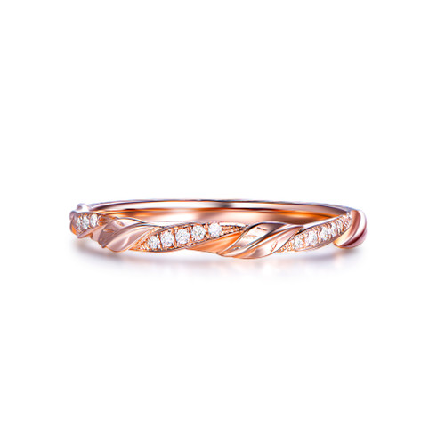 Diamond Wedding Band Half Eternity leaf Infinity Anniversary Ring 14k Rose Gold