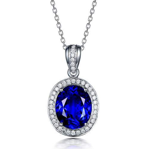 Oval Blue Tanzanite Diamond Pendant 14K Gold