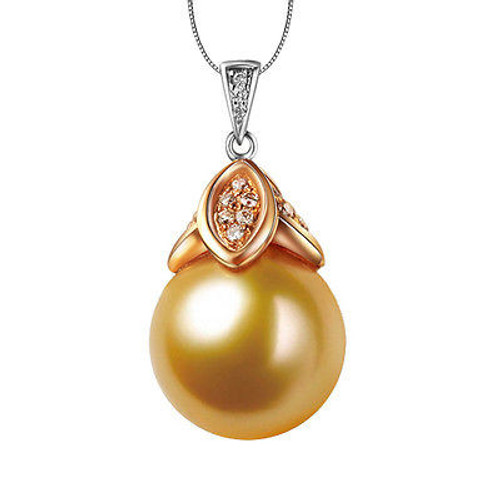 South Sea Pearl VS-SI Diamonds pendant for Necklace in  14K Two-Tone Gold