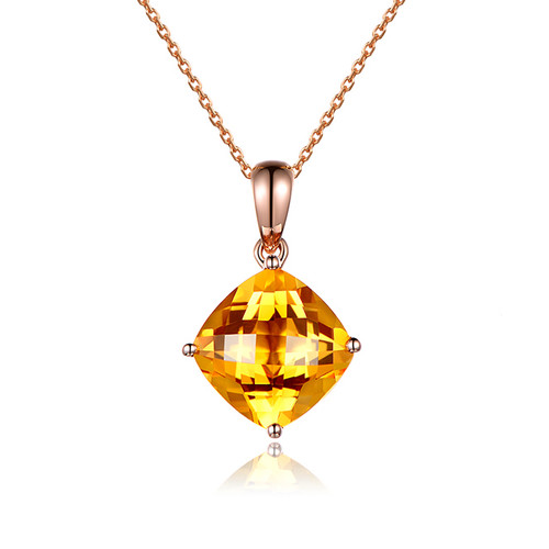 3.5ct Cushion Citrine 14K Rose Gold Necklace