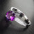 Round Amethyst Engagement Ring Pave Diamond Wedding 14K White Gold 7mm Cocktail