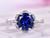 Round Sapphire Engagement Ring Pave Diamond Wedding 14K White Gold 7mm