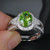 Oval Peridot Engagement Ring Diamond Split Shank Milgrain 14K White Gold 7x9mm