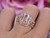 Trio Bridal Set, Emerald Cut Morganite Engagement Ring Diamond Infinite Love Shank 14K Rose Gold 8x10mm