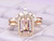 2pc Bridal Set,Emerald Cut Morganite Engagement Ring Baguette/Round Diamond Tiara Band 14K Yellow Gold 6x8mm