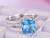 Bridal Set, Princess Swiss Blue Topaz ring United-as-One Chevron Diamond Band 14k White Gold 8mm