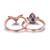 2pc Bridal Set, Three-Stone 6x8mm Pear Alexandrite Sapphire Marquise Moissanite Ring 14K Rose Gold