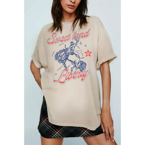 Sweet Land Liberty Oversized Graphic Tee - Mineral Oatmeal