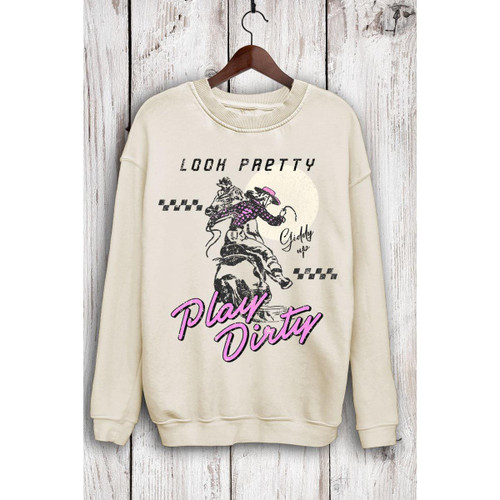 LOOK PRETTY PLAY DIRTY LONG SLEEVE SWEATSHIRT - MINERAL OATMEAL