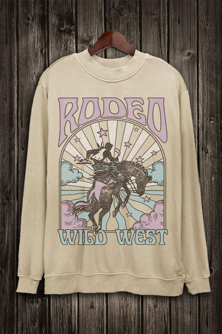 RODEO WILD WEST BRONC LONG SLEEVE SWEATSHIRT - MINERAL OATMEAL