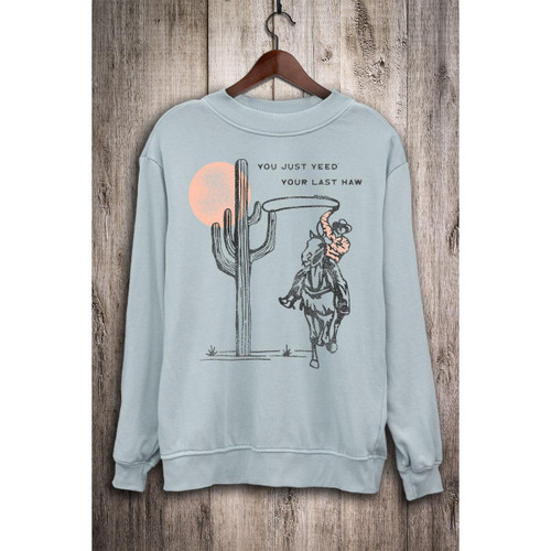 CACTUS MOON COWBOY LONG SLEEVE SWEATSHIRT - MINERAL LIGHT BLUE