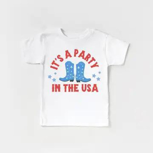 Party in the USA Cowboy Boots 4th of July Shirt For Kids