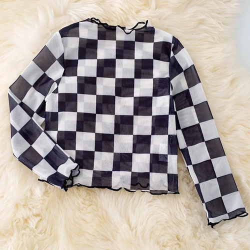 Black & White Checkered Mesh Top