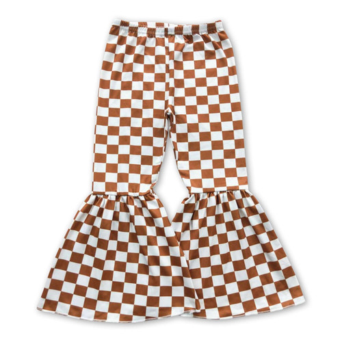 Khaki Plaid Baby Girls Bell Bottom Pants